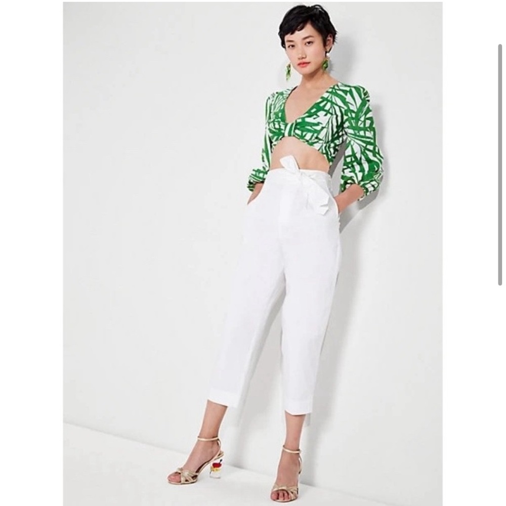 NWT Kate Spade Tie Waist Poplin Pant‎ in White.